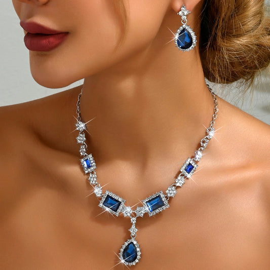 Elegant 3-Piece Women's Geometry Water Drop Necklace and Earrings Jewelry Set for Bridal Parties and Special Occasions