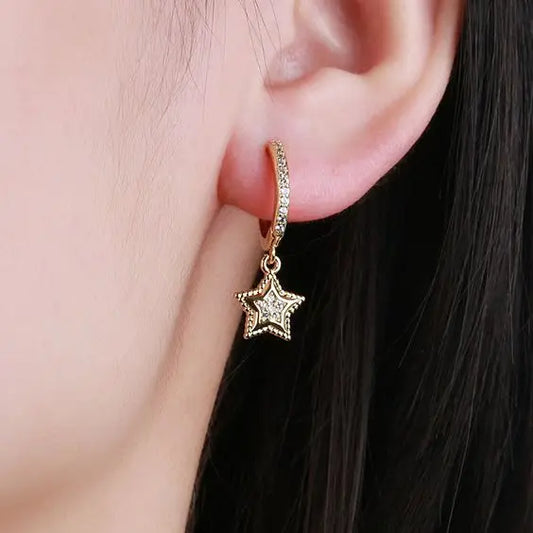 Star Pendant Ear Buckle Creative Lovely Mini New Design 18K Jewelry Fashion Women's High Quality Earrings Gift Bride