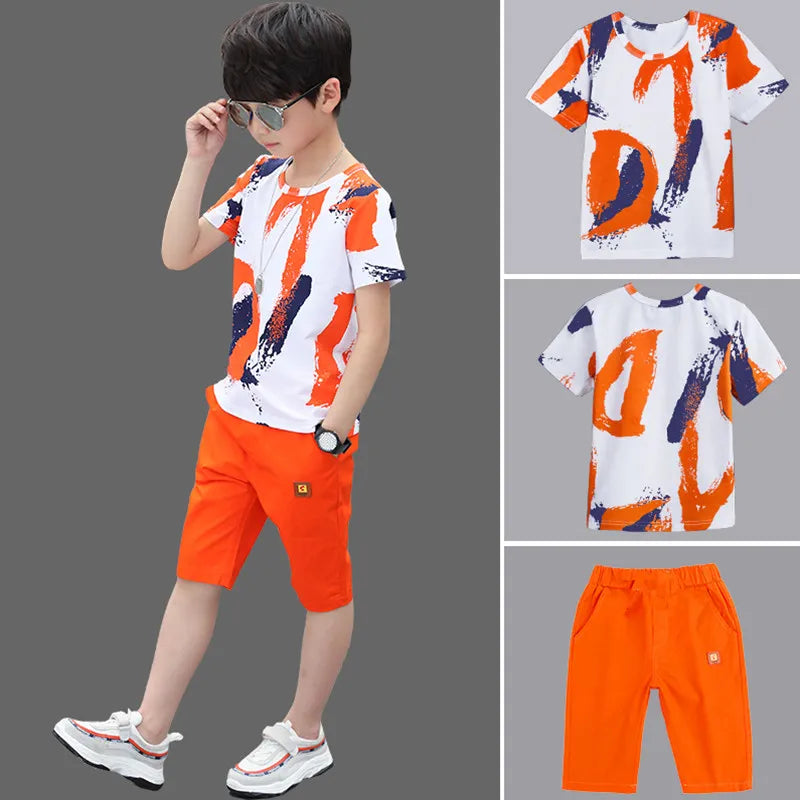 Boys Kids 2024 New summer outfits Cotton Teenage Boys Clothing casual Suit Children Short Sleeve Shirt Shorts Set 4 6 8 12 Years