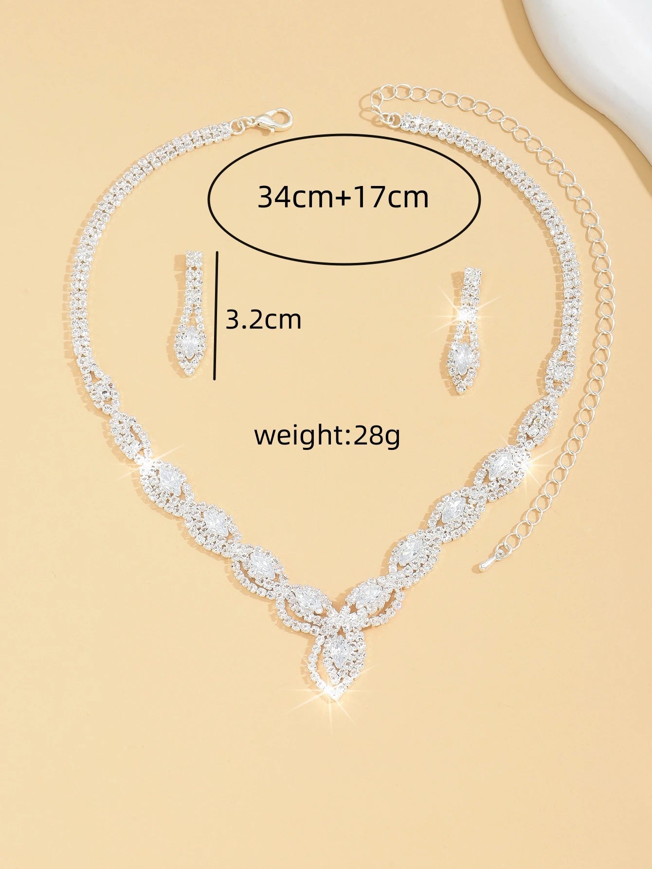 Elegant 3-Piece Women's Zircon Claw Chain Jewelry Set with Water Drop Earrings and Necklace for Weddings, Parties, and Special Occasions