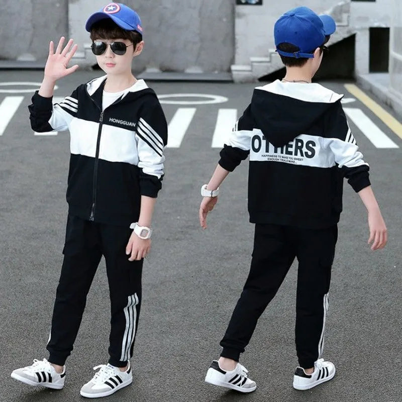 Kids Korean Teen Clothes Autumn Striped Student School Uniform Sport Suitt Boy Clothe Children Long Sleeve Clothing For 5-14Year