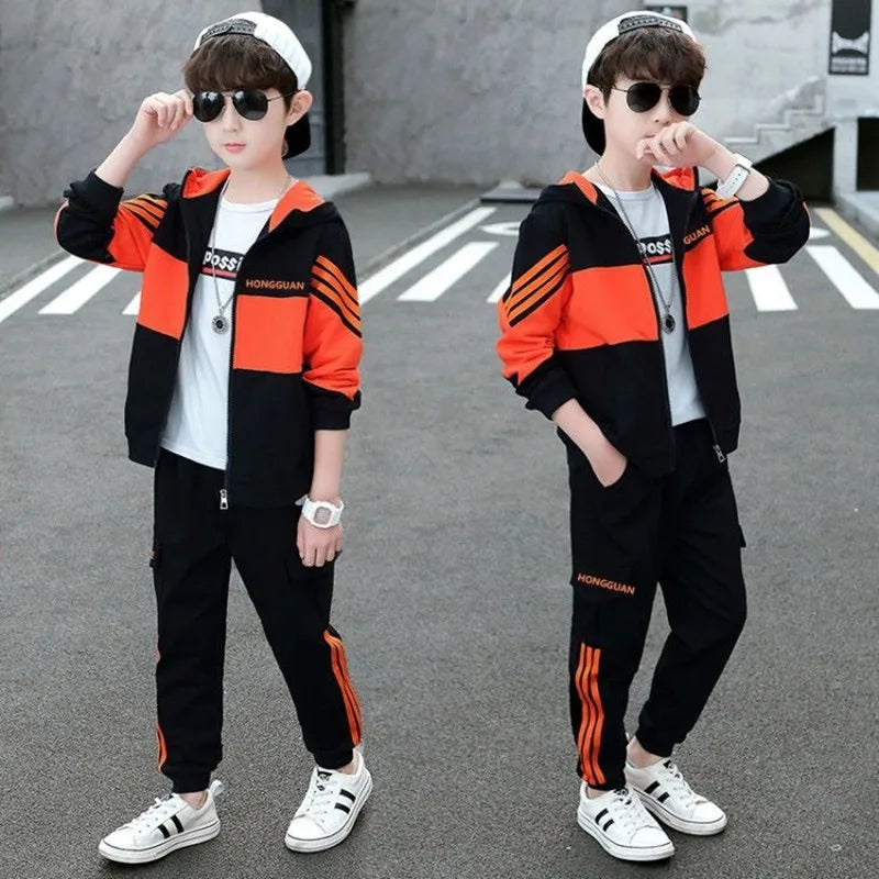 Kids Korean Teen Clothes Autumn Striped Student School Uniform Sport Suitt Boy Clothe Children Long Sleeve Clothing For 5-14Year