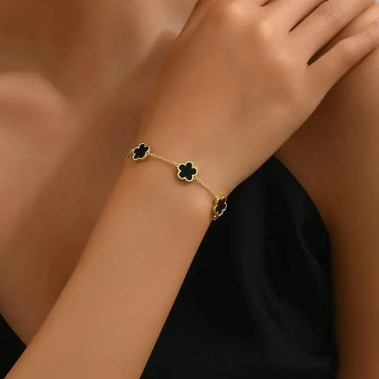 Elegant 5-Cavity Floral Gold-Plated Bracelet for Women - Versatile Geometric Hand Jewelry