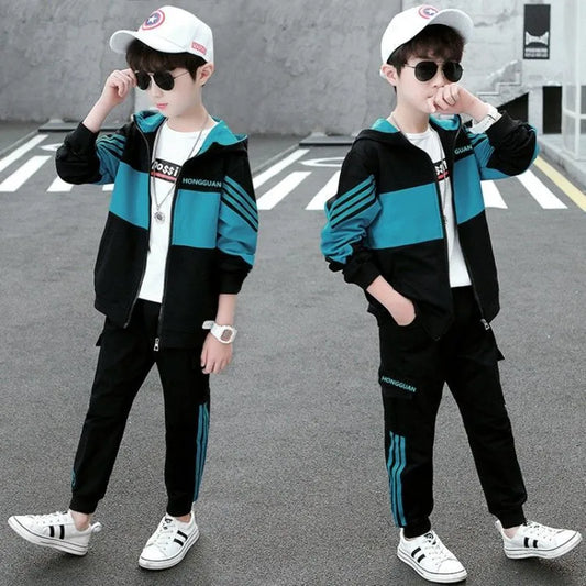 Kids Korean Teen Clothes Autumn Striped Student School Uniform Sport Suitt Boy Clothe Children Long Sleeve Clothing For 5-14Year