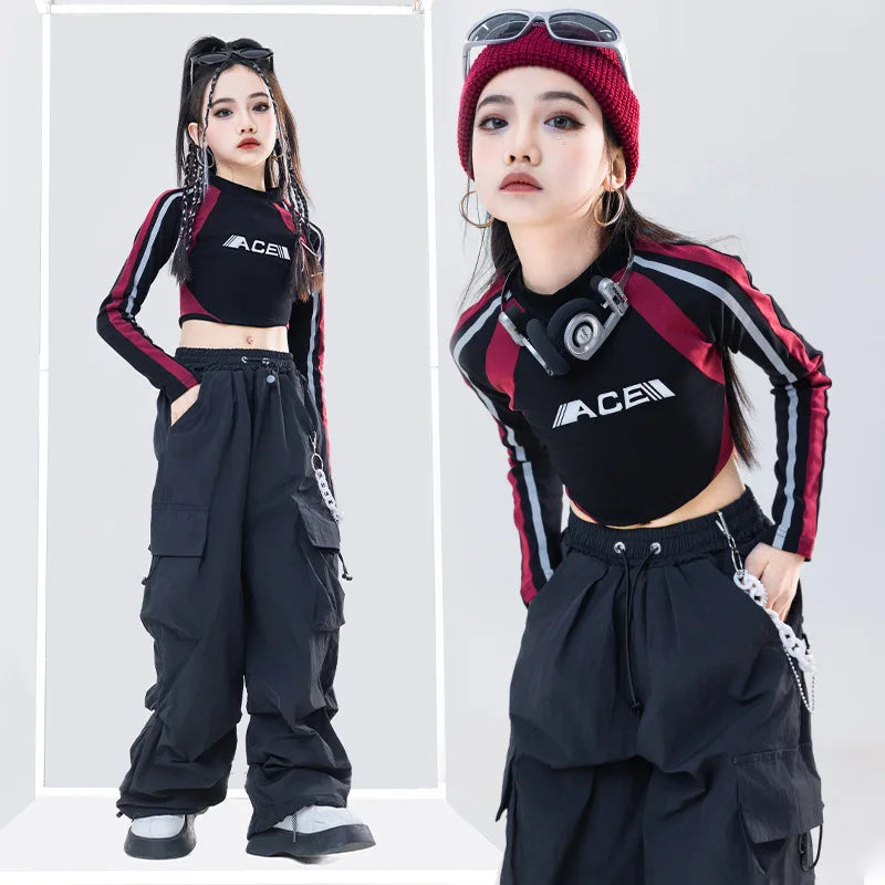 [15-70kg] girls' crop top girls hip hop dance costumes girls dance training performance costumes pop cosplay costumes