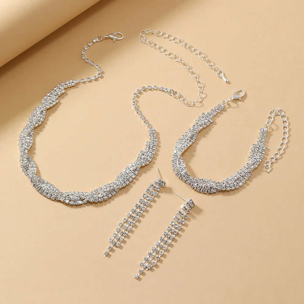 Stunning 4-Piece Bridal Jewelry Set with Rhinestones - Necklace, Earrings, and Bracelet for Elegant Wedding Accessories