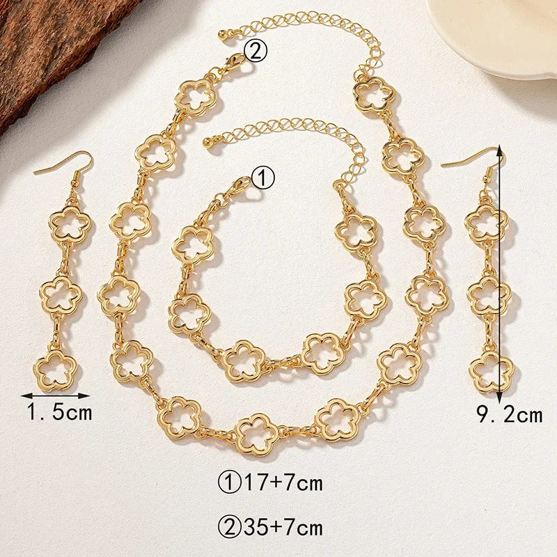 Jewelry Set For Women Hollow Flower Necklace Bracelet Earrings Party Gift Holiday OL Fashion Jewelry CS019