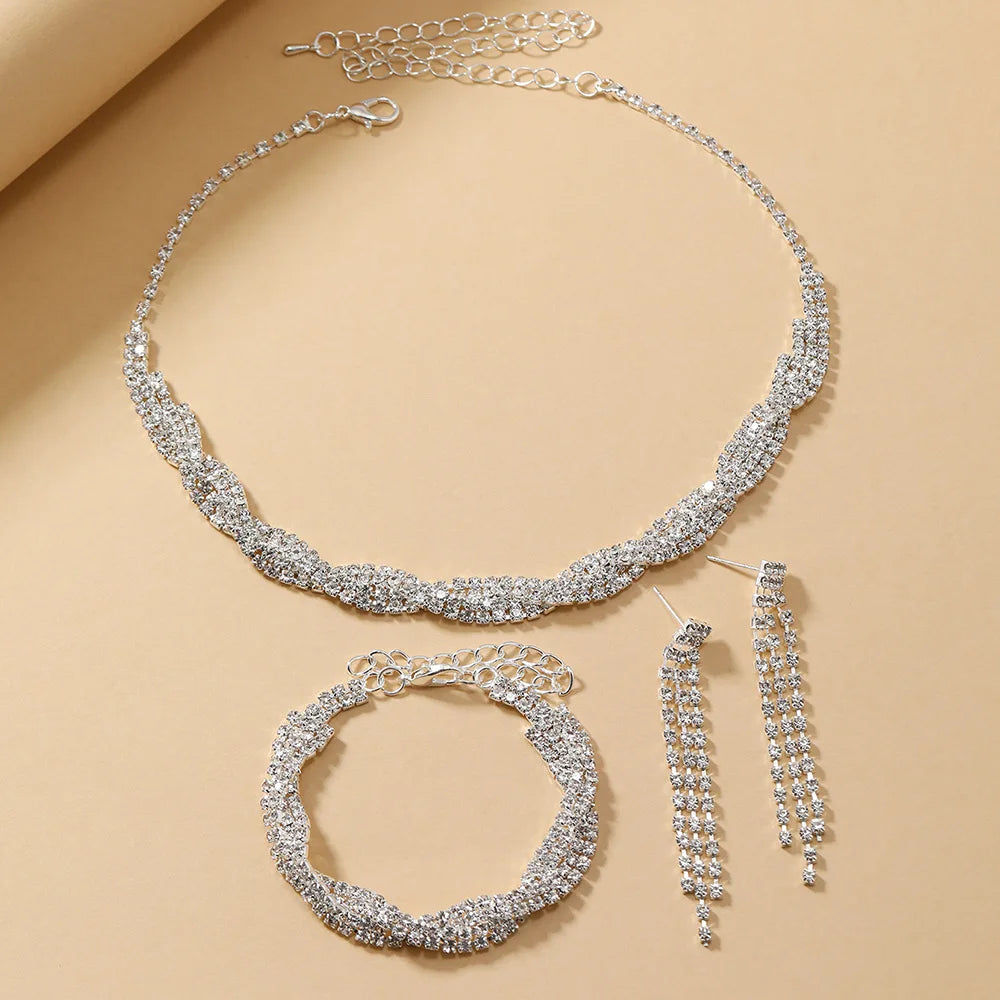 Stunning 4-Piece Bridal Jewelry Set with Rhinestones - Necklace, Earrings, and Bracelet for Elegant Wedding Accessories