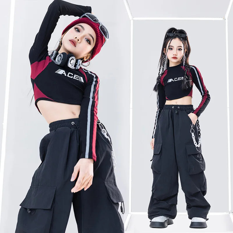 [15-70kg] girls' crop top girls hip hop dance costumes girls dance training performance costumes pop cosplay costumes