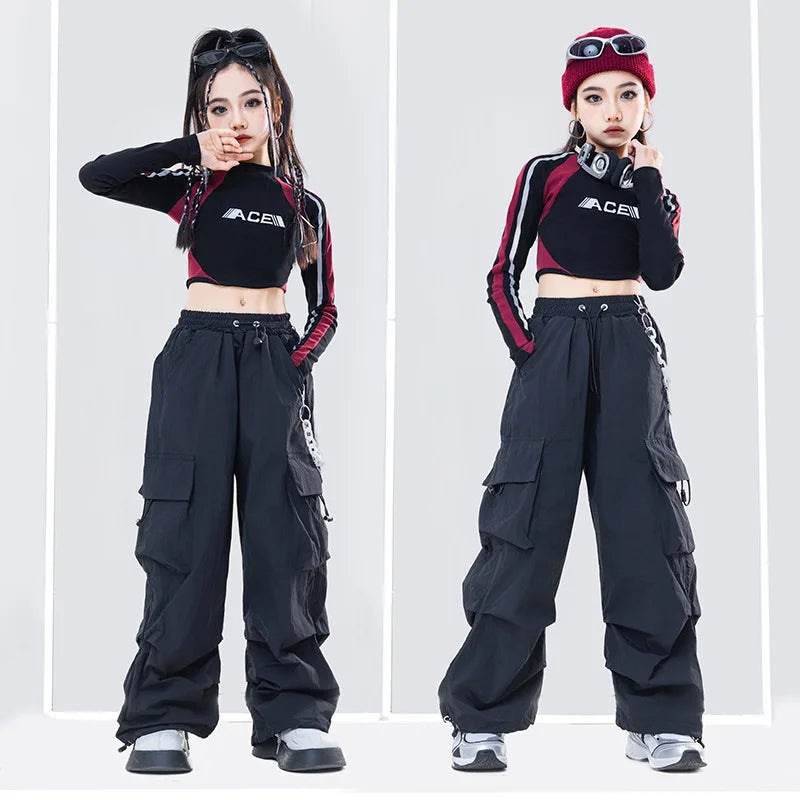 [15-70kg] girls' crop top girls hip hop dance costumes girls dance training performance costumes pop cosplay costumes