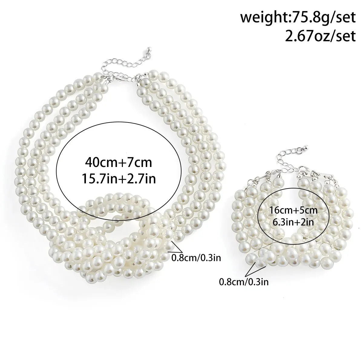 Korean Style 2Pcs Vintage White Imitation Pearl Necklace and Bracelet Jewelry Set for Women - Aesthetic Y2K Fashion