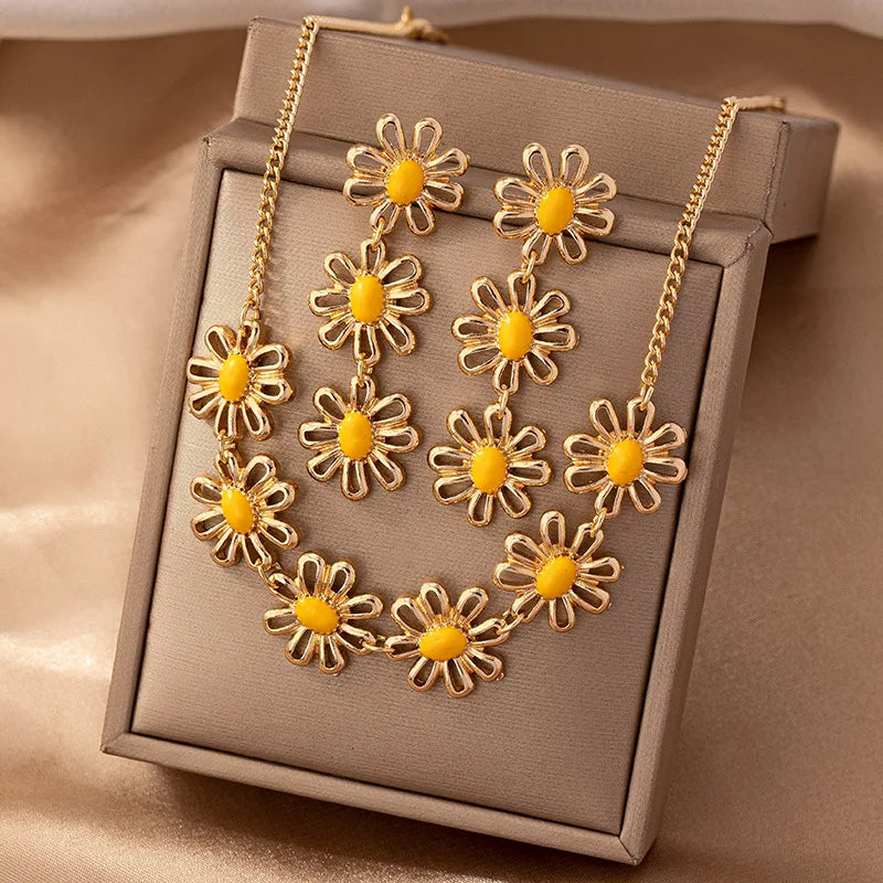 Simple Design Sense Flower Necklace Fashion Everything with Small Metal Chain Short Collar Accessories Wholesale