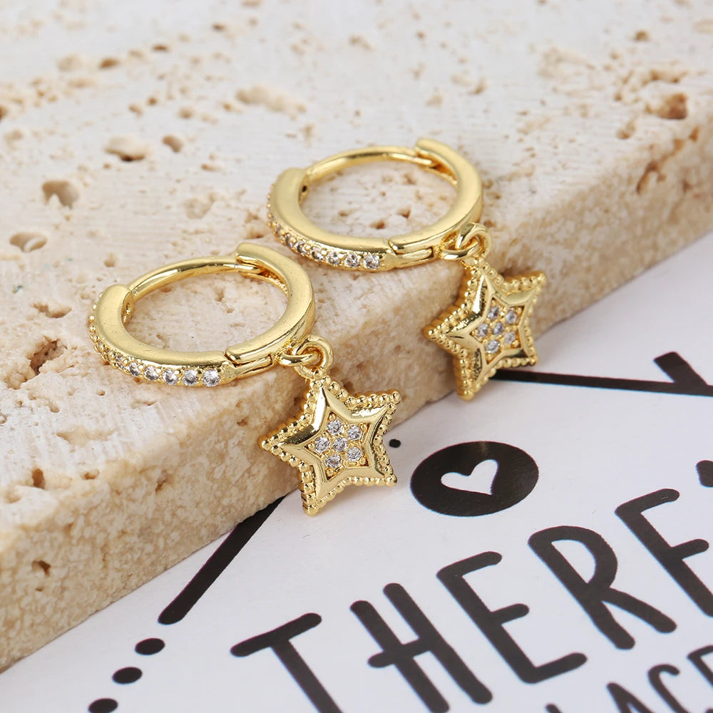 Star Pendant Ear Buckle Creative Lovely Mini New Design 18K Jewelry Fashion Women's High Quality Earrings Gift Bride