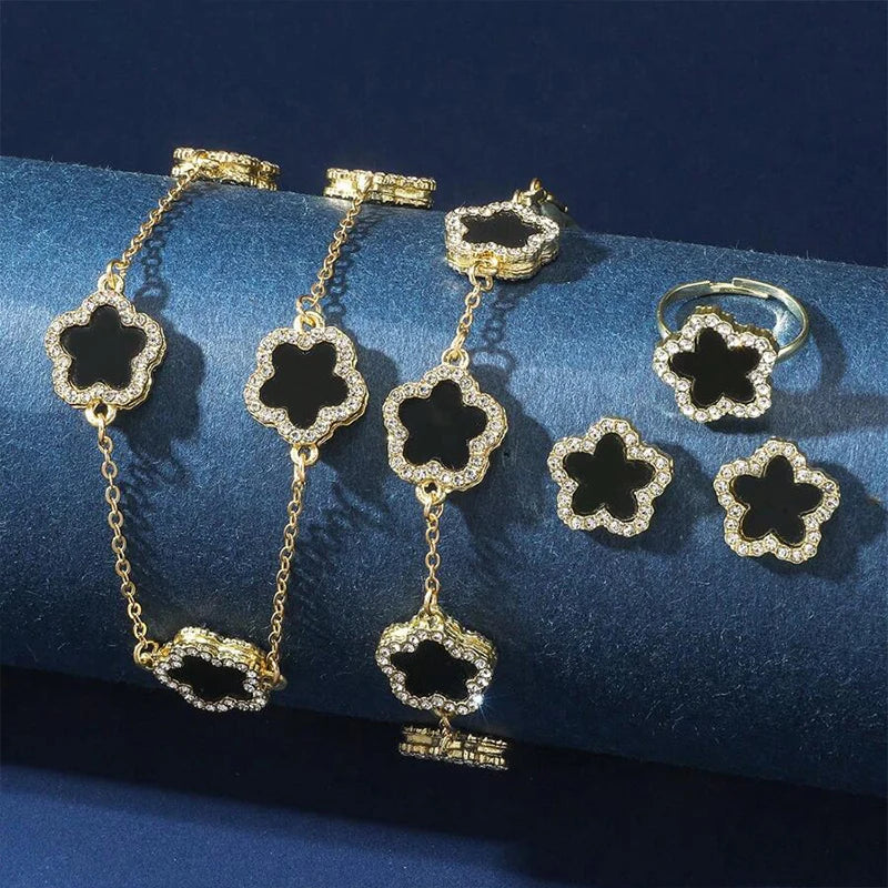 Elegant 3-Piece Floral Charm Jewelry Set with Gold-Plated Necklace, Earrings, and Bracelet