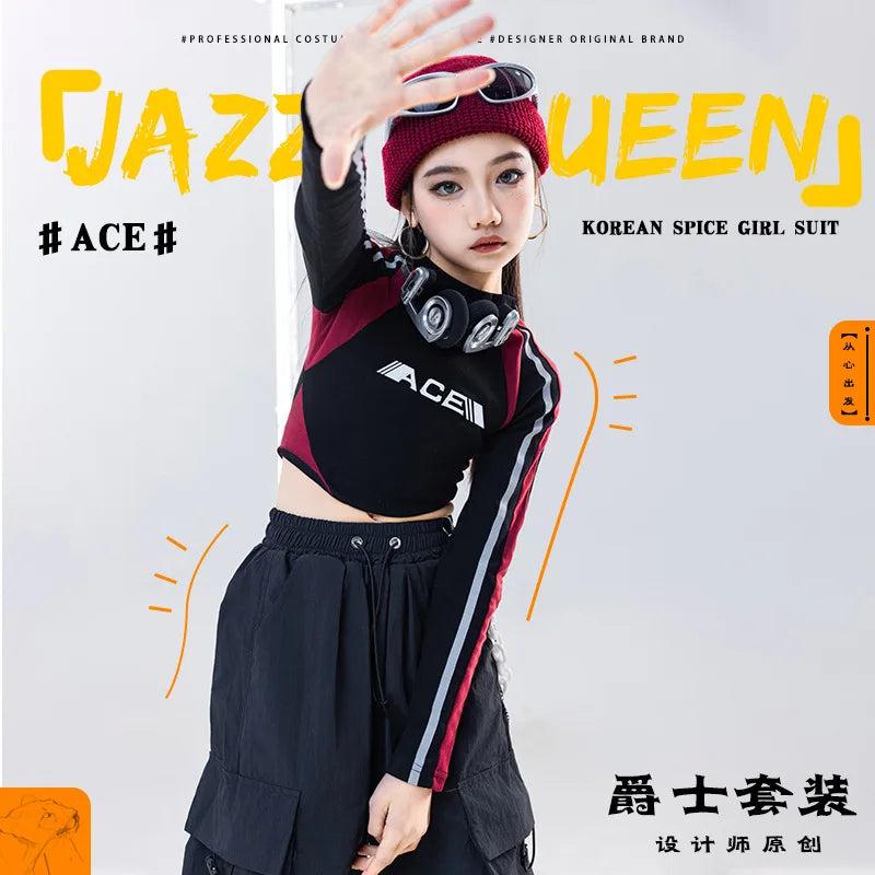 [15-70kg] girls' crop top girls hip hop dance costumes girls dance training performance costumes pop cosplay costumes