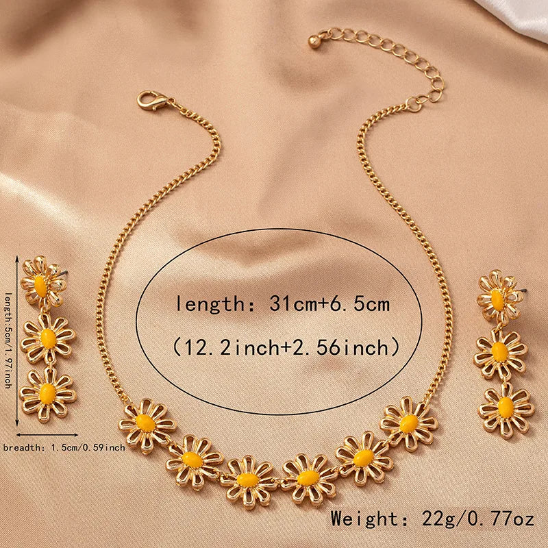 Simple Design Sense Flower Necklace Fashion Everything with Small Metal Chain Short Collar Accessories Wholesale