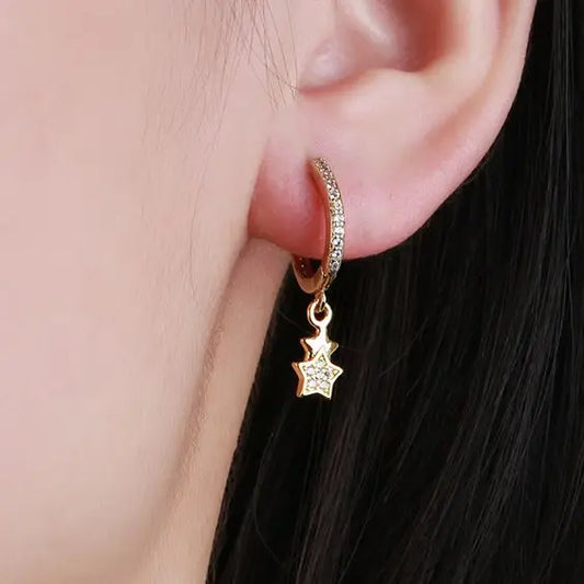 Five Pointed Star Geometric Lovely Diamond Inlaid Simple Ear Buckle Women's New Design Bride 18K Gold Plated Gift Earrings