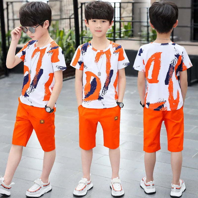 Boys Kids 2024 New summer outfits Cotton Teenage Boys Clothing casual Suit Children Short Sleeve Shirt Shorts Set 4 6 8 12 Years