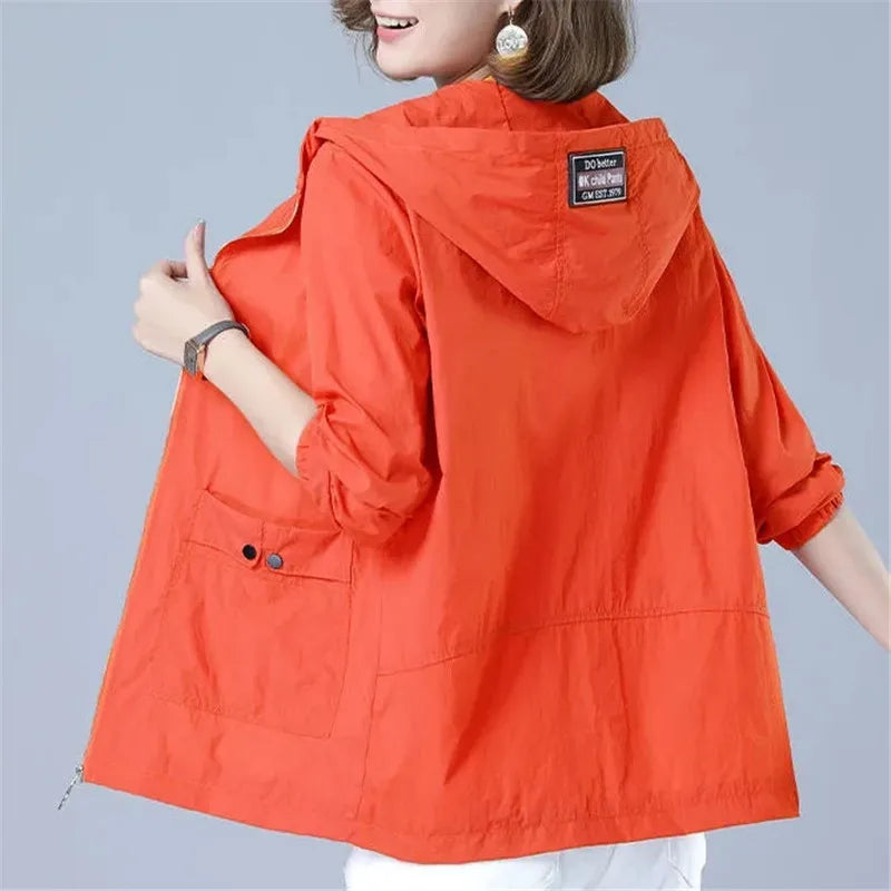 Women Ice Silk Sun Protection Clothing 2023 Summer New Anti-Ultraviolet  Coat Female Hooded Jacket Zipper Loose Outerwear G1951