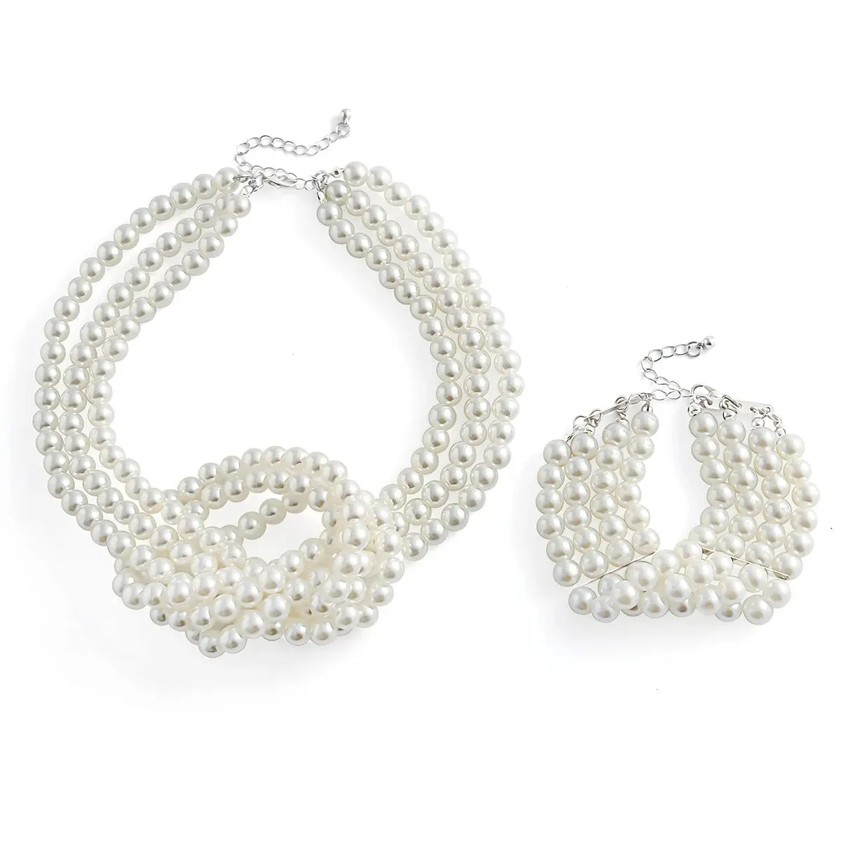 Korean Style 2Pcs Vintage White Imitation Pearl Necklace and Bracelet Jewelry Set for Women - Aesthetic Y2K Fashion