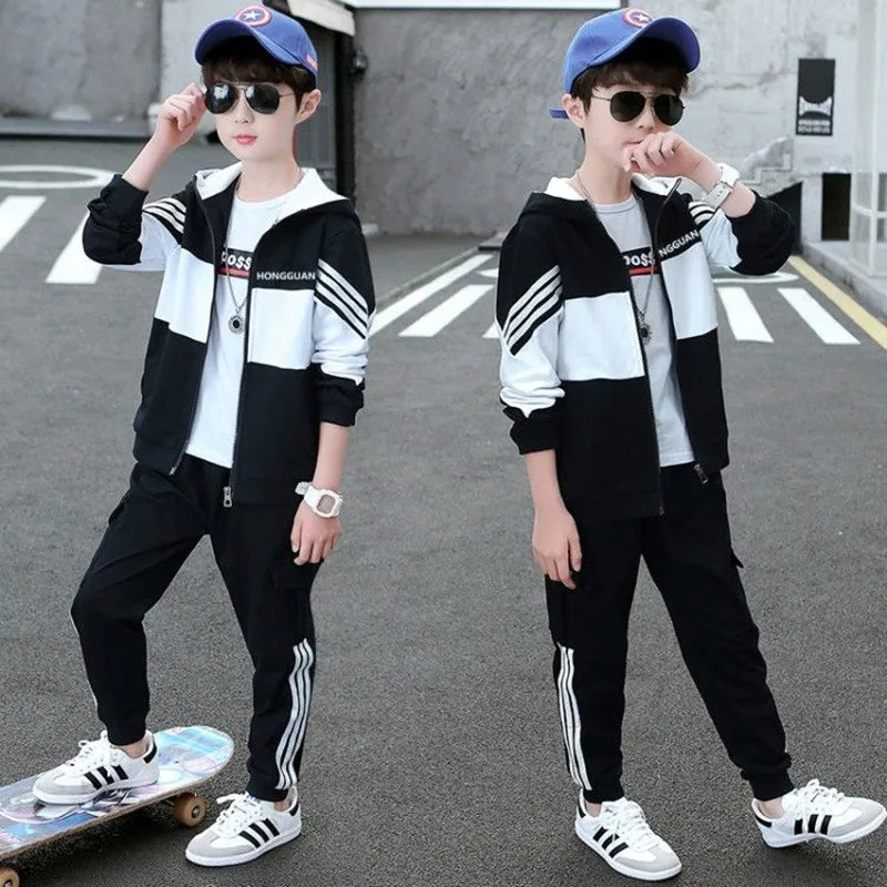 Kids Korean Teen Clothes Autumn Striped Student School Uniform Sport Suitt Boy Clothe Children Long Sleeve Clothing For 5-14Year